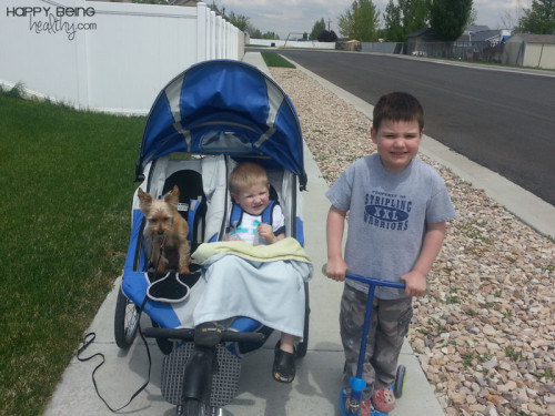 Taking the kids and dog for a walk